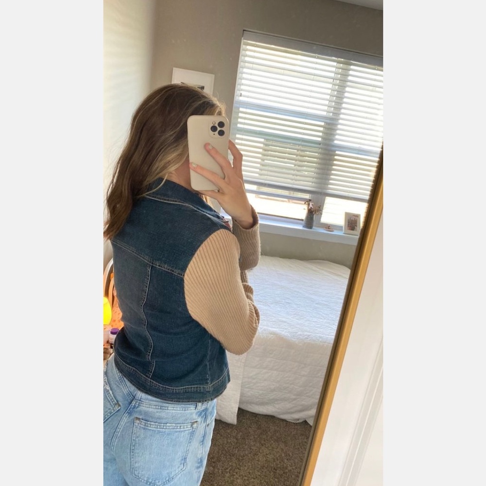 A.M.I Zip Up Jean Jacket with sweater sleeves